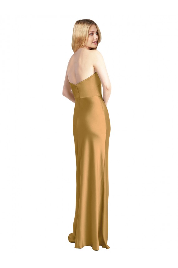 Affordable Sleeveless Strapless Stretch Satin Gold Long Prom Dress Canada