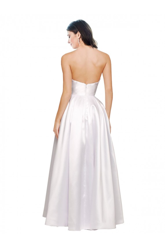 Affordable Sleeveless Strapless Stretch Satin White Long Prom Dress Canada
