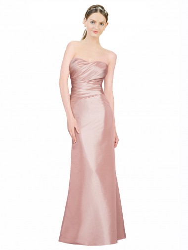 Affordable Sleeveless Strapless Stretch Satin Long Prom Dress Canada