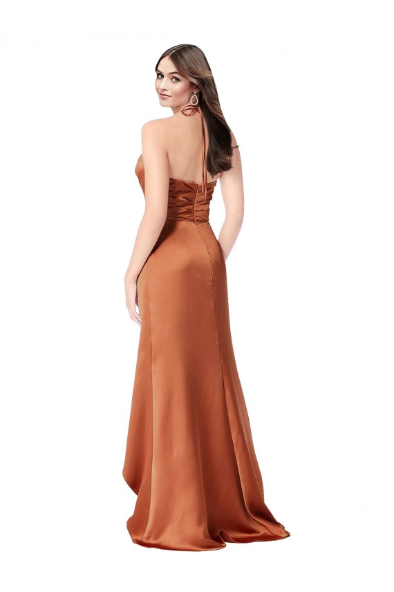 Affordable Sleeveless Sweetheart Silky Satin Orange Long High Low Prom Dress Canada
