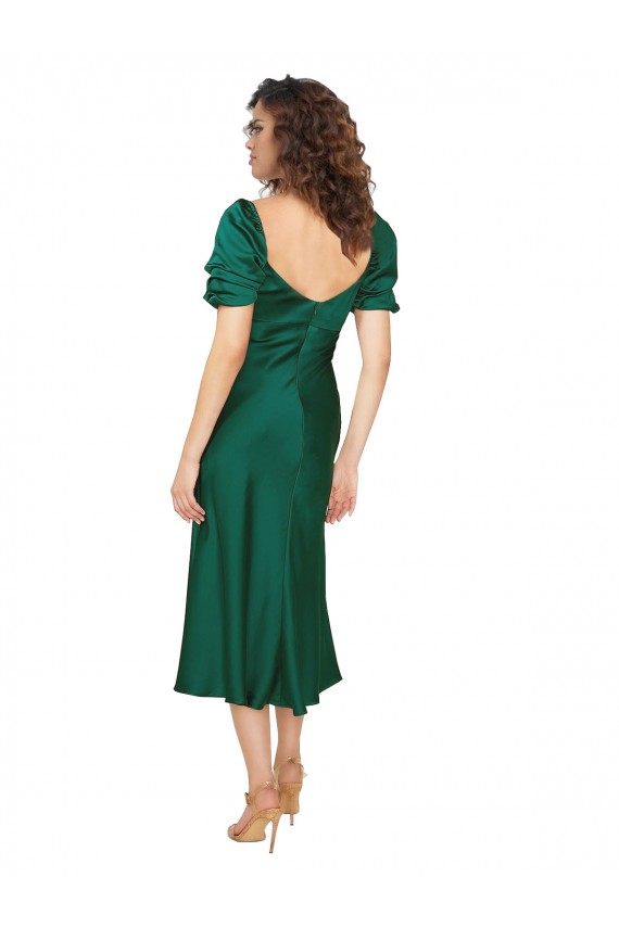 Affordable Short Sleeves Sweetheart Silky Satin Hunter Midi Length Prom Dress Canada