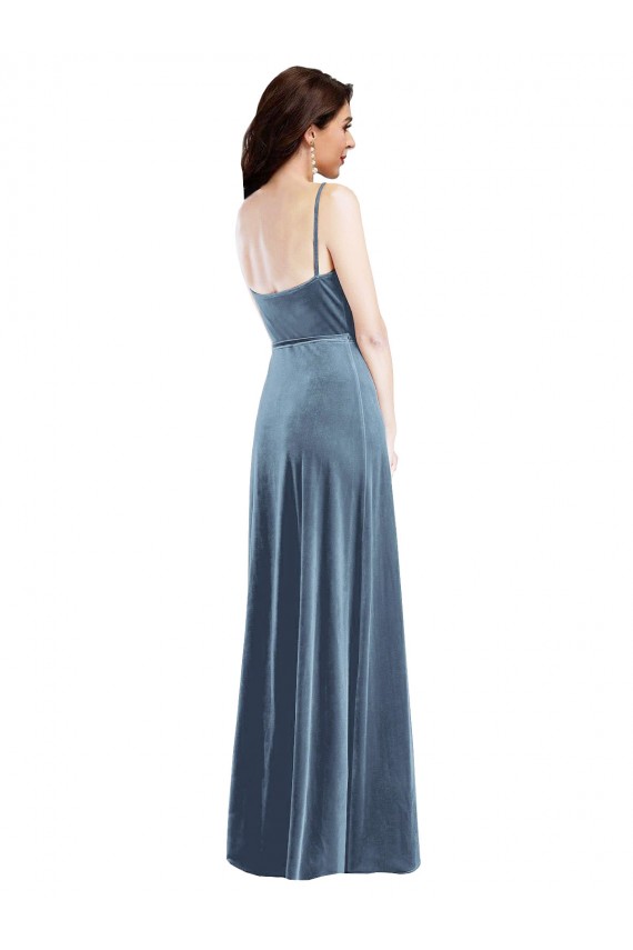 Affordable Sleeveless Sweetheart Stretch Velvet Dusty Blue Long Prom Dress Canada