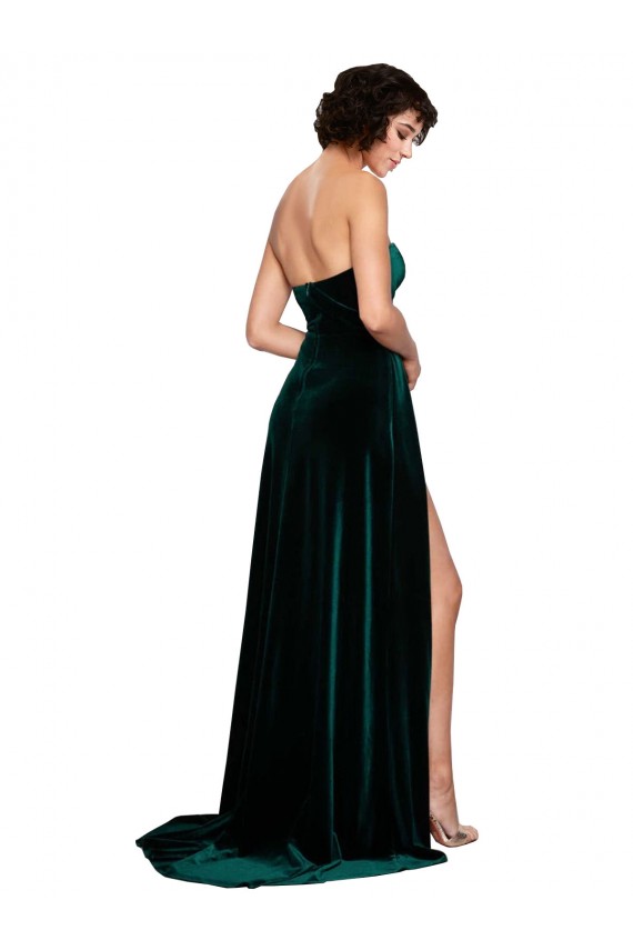 Affordable Sleeveless Sweetheart Stretch Velvet Dark Green Sweep Train Prom Dress Canada