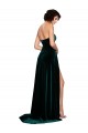 Affordable Sleeveless Sweetheart Stretch Velvet Dark Green Sweep Train Prom Dress Canada