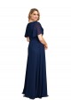 Affordable Short Flutter Sleeves V-Neck Soft Chiffon Dark Navy Long Plus Size Formal Prom Dress Canada