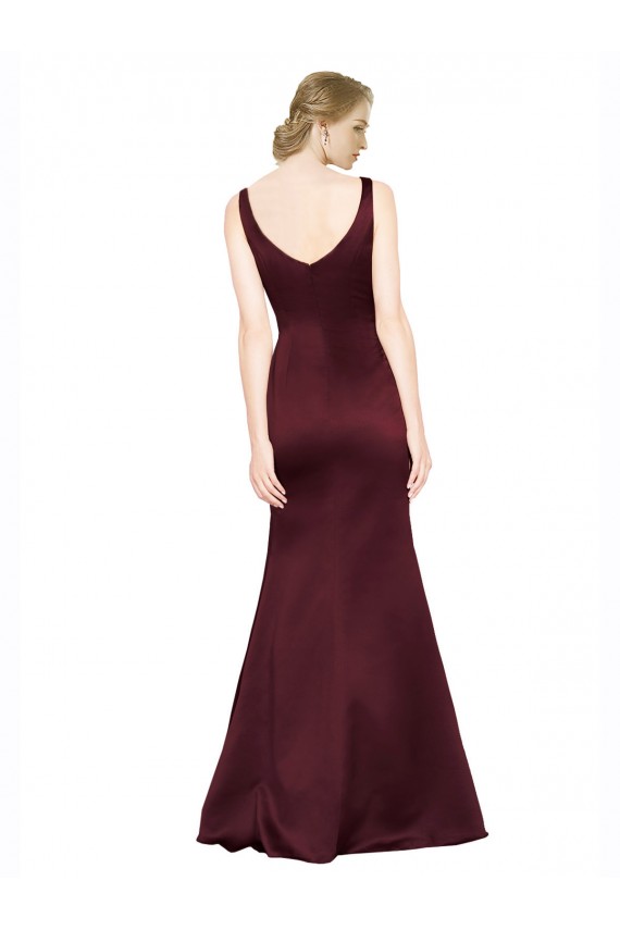 Affordable Sleeveless V-Neck Satin Burgundy Long Black Tie Prom Dress Canada