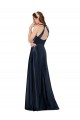 Affordable Sleeveless V-Neck Satin Dark Navy Long Prom Dress Canada