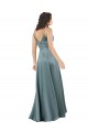 Affordable Sleeveless V-Neck Silk like Satin Black Long V-Back Prom Dress Canada