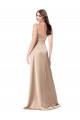 Affordable Sleeveless V-Neck Silky Satin Champagne Pink Long Prom Dress Canada