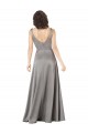 Affordable Sleeveless V-Neck Silky Satin Pearl Grey Long Prom Dress Canada