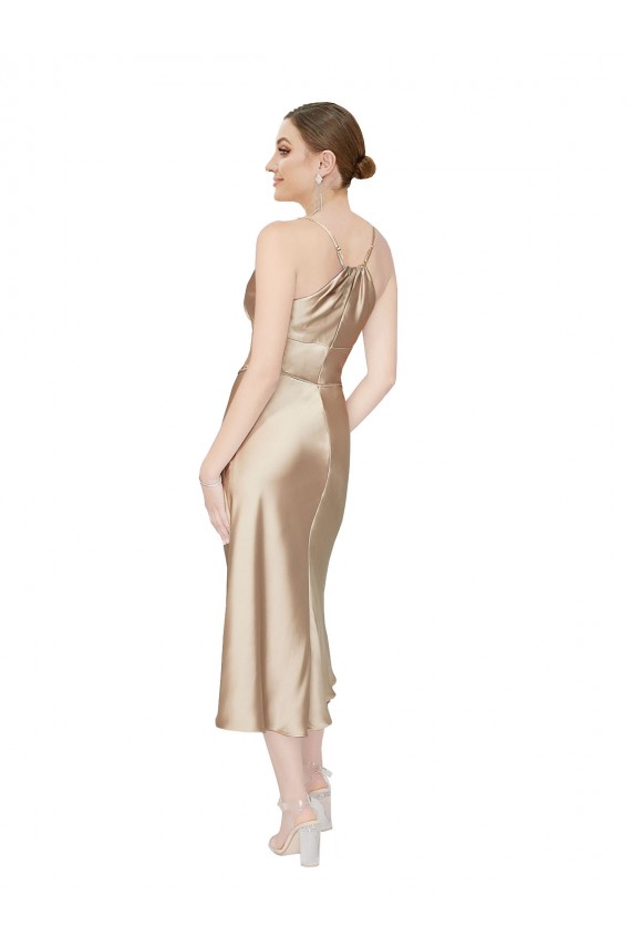 Affordable Sleeveless V-Neck Silky Satin Midi Length Prom Dress Canada