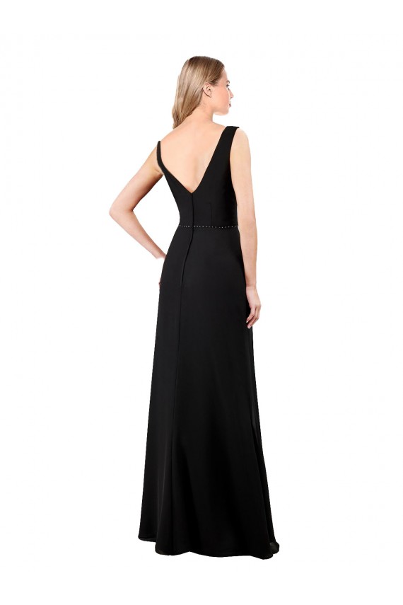 Affordable Sleeveless V-Neck Soft Chiffon Black Long Prom Dress Canada