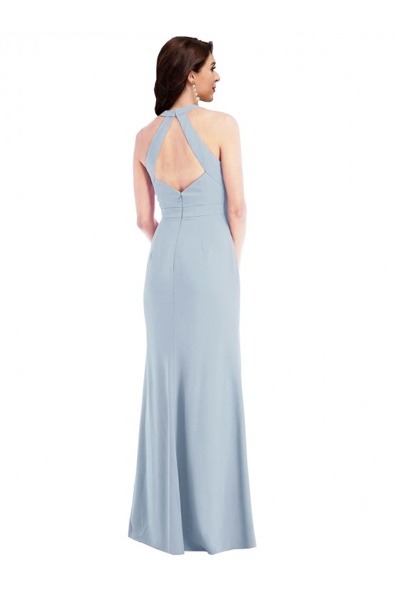 Affordable Sleeveless Halter Neck Stretch Crepe Light Sky Blue Long Open Back Prom Dress Canada
