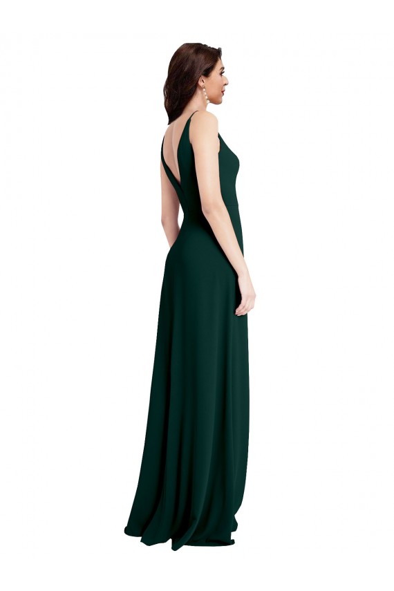 Affordable Sleeveless V-Neck Stretch Crepe Midnight Green Long V-Back Prom Dress Canada