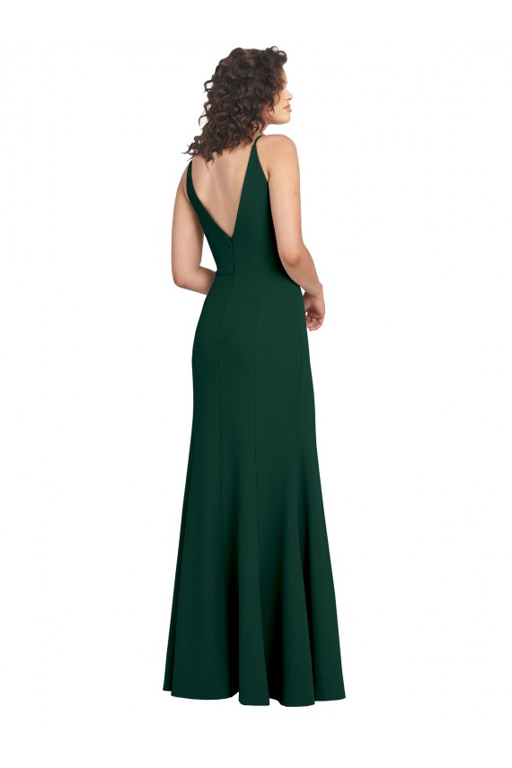 Affordable Sleeveless V-Neck Stretch Crepe Midnight Green Long Prom Dress Canada