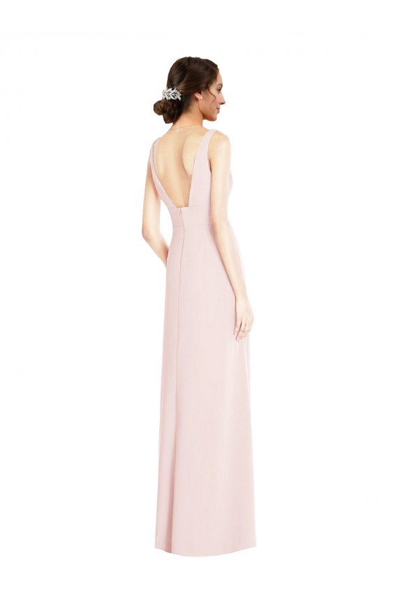 Affordable Sleeveless V-Neck Stretch Crepe Pink Long Black Tie Prom Dress Canada