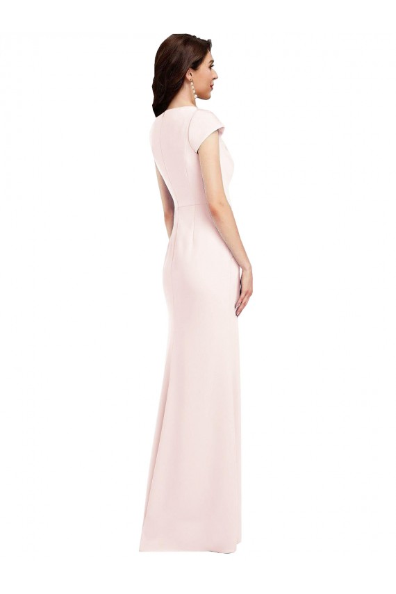 Affordable Cap Sleeves V-Neck Stretch Crepe Pink Long Prom Dress Canada