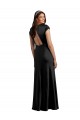 Affordable Cap Sleeves V-Neck Stretch Satin Black Long Prom Dress Canada