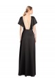 Affordable Cap Sleeves V-Neck Stretch Satin Black Long Open Back Prom Dress Canada