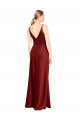 Affordable Sleeveless Spaghetti Straps Stretch Satin Burgundy Long V-Back Prom Dress Canada