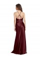 Affordable Sleeveless V-Neck Stretch Satin Burgundy Gold Long Prom Dress Canada