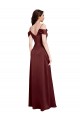 Affordable Sleeveless Off the Shoulder Stretch Satin Burgundy Gold Long Prom Dress Canada