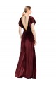 Affordable Flutter Sleeves V-Neck Stretch Velvet Burgundy Long Open Back Prom Dress Canada