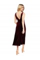 Affordable Sleeveless V-Neck Stretch Velvet Burgundy Midi Length Prom Dress Canada