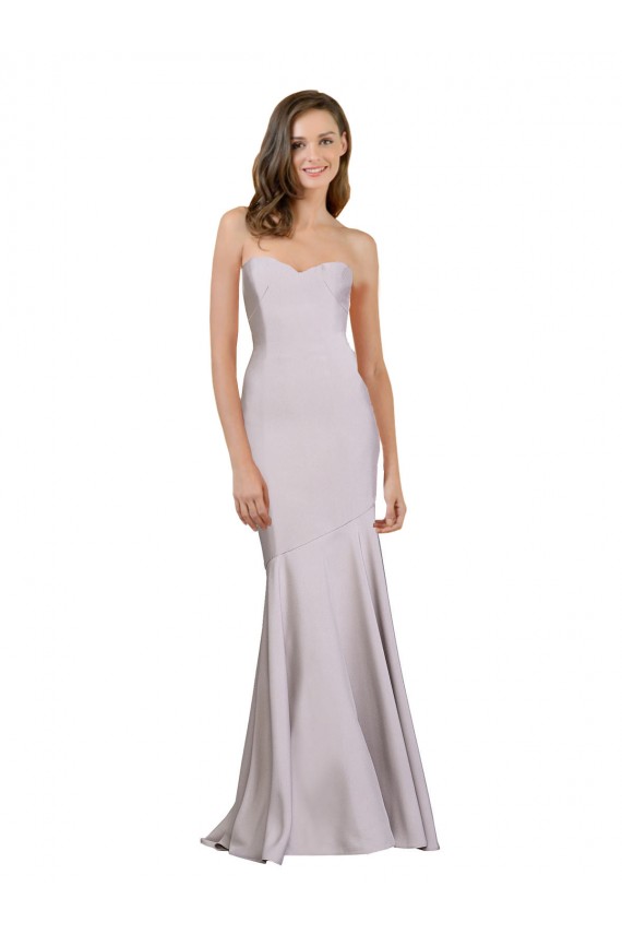 Affordable Sleeveless Strapless Stretch Crepe Arctic Lilac Long Prom Dress Canada