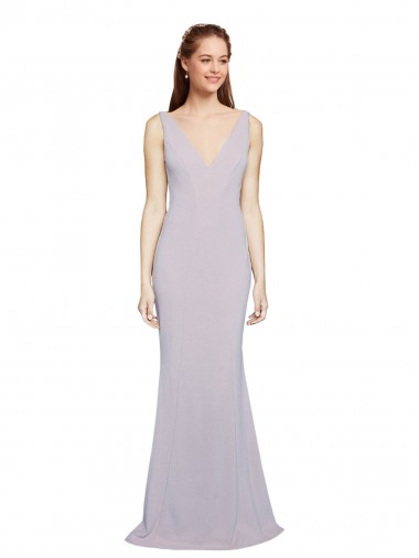Affordable Sleeveless V-Neck Stretch Crepe Arctic Lilac Long Prom Dress Canada