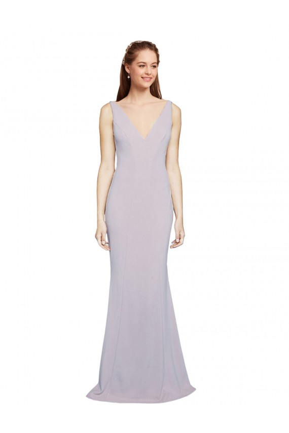 Affordable Sleeveless V-Neck Stretch Crepe Arctic Lilac Long Prom Dress Canada