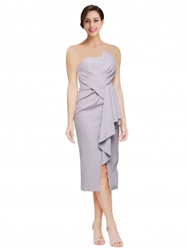 Affordable Sleeveless Strapless Stretch Crepe Arctic Lilac Cocktail Length High Low Prom Dress Canada