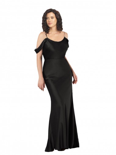 Affordable Sleeveless Off the Shoulder Silk like Satin Black Long Low Back Prom Dress Canada