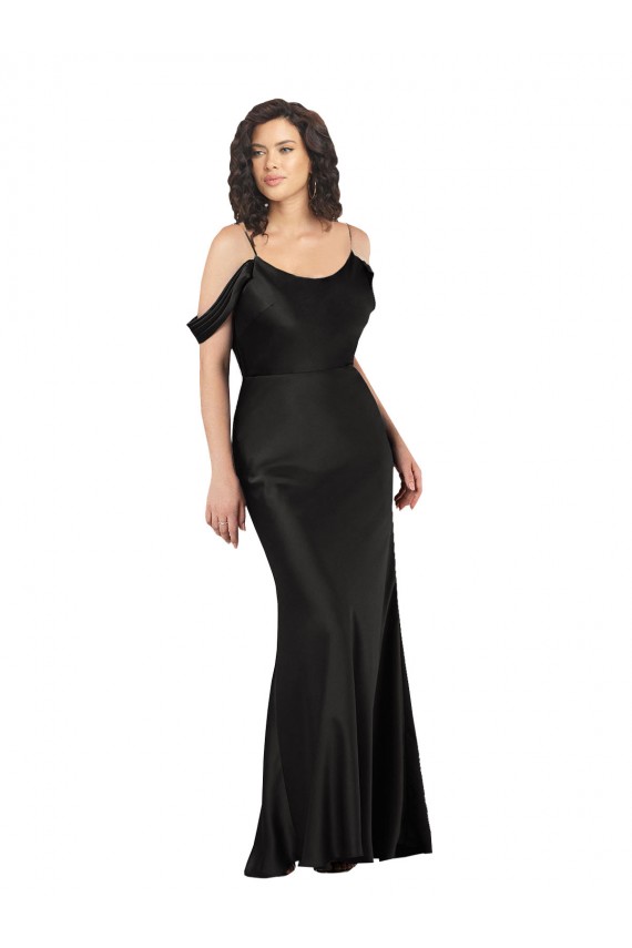 Affordable Sleeveless Off the Shoulder Silk like Satin Black Long Low Back Prom Dress Canada