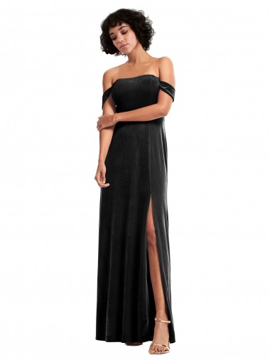 Affordable Sleeveless Strapless Stretch Velvet Black Long Prom Dress Canada