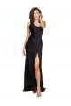 Affordable Sleeveless One Shoulder Silky Satin Black Long Prom Dress Canada