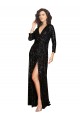 Affordable Long Sleeves V-Neck Sequin Black Long Prom Dress Canada