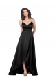 Affordable Sleeveless V-Neck Silky Satin Black Long High Low Prom Dress Canada