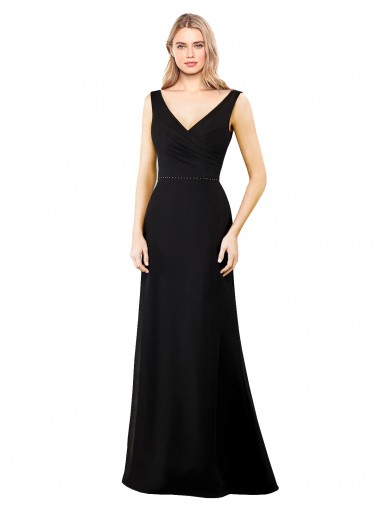 Affordable Sleeveless V-Neck Soft Chiffon Black Long Prom Dress Canada