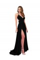 Affordable Sleeveless V-Neck Spandex Black Long Black Tie Prom Dress Canada