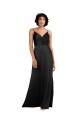 Affordable Sleeveless V-Neck Silky Satin Black Column Long Prom Dress Canada