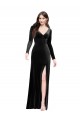 Affordable Long Sleeves V-Neck Stretch Velvet Black Long Prom Dress Canada