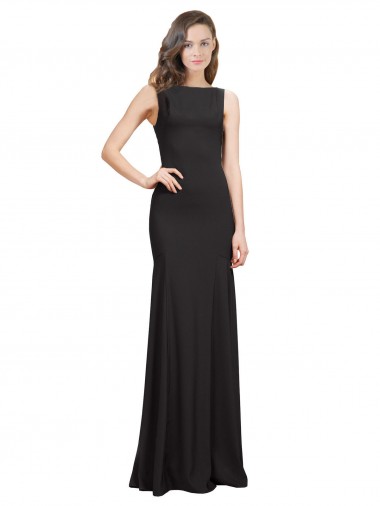 Affordable Sleeveless Bateau Neck Stretch Crepe Black Long Prom Dress Canada