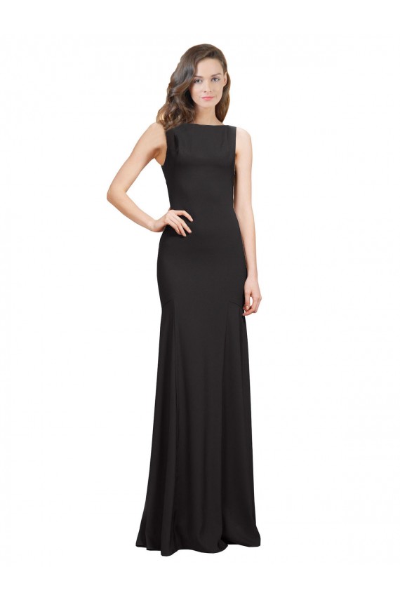 Affordable Sleeveless Bateau Neck Stretch Crepe Black Long Prom Dress Canada