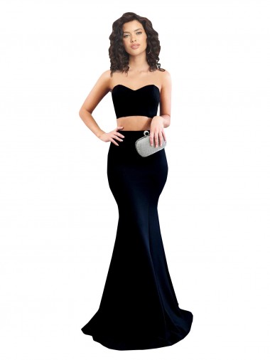 Affordable Sleeveless High Neck Stretch Crepe Black Mermaid Long Prom Dress Canada