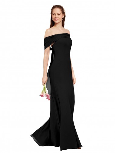Affordable Sleeveless Off the Shoulder Soft Chiffon Black Long Prom Dress Canada