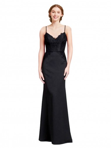Affordable Sleeveless V-Neck Stretch Crepe Black Mermaid Long Prom Dress Canada