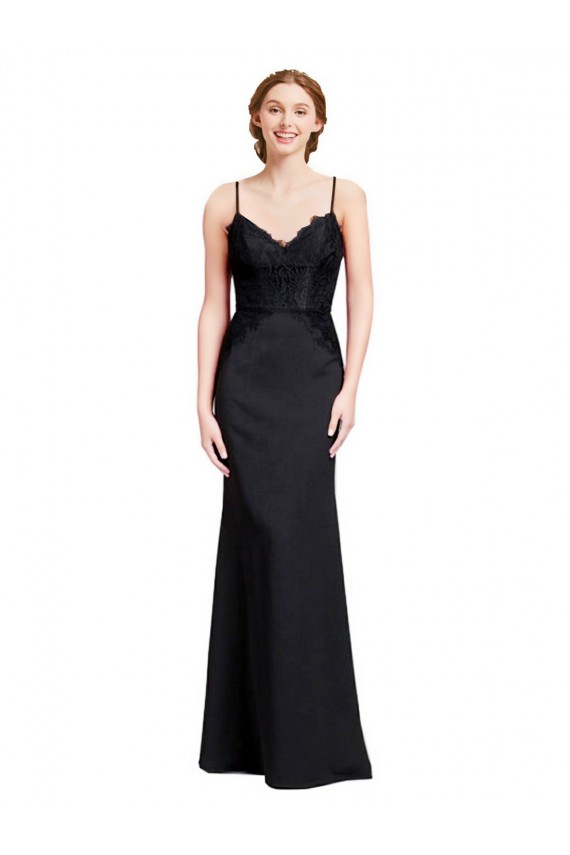 Affordable Sleeveless V-Neck Stretch Crepe Black Mermaid Long Prom Dress Canada