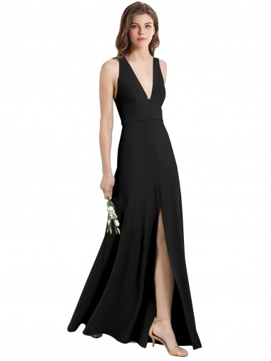 Affordable Sleeveless High Neck Stretch Crepe Black Sheath Long Prom Dress Canada