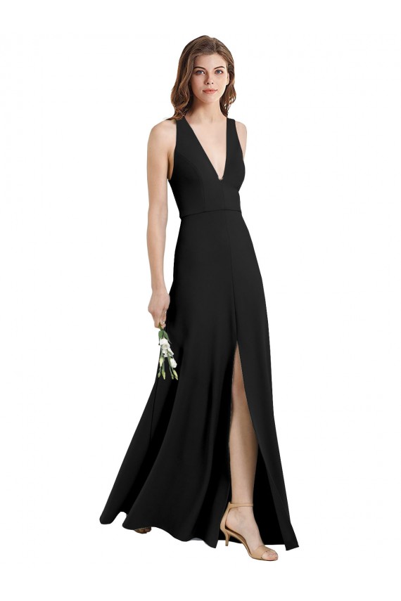 Affordable Sleeveless High Neck Stretch Crepe Black Sheath Long Prom Dress Canada
